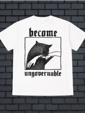 Become Ungovernable Funny Graphic Cat Biting Hand T-shirt